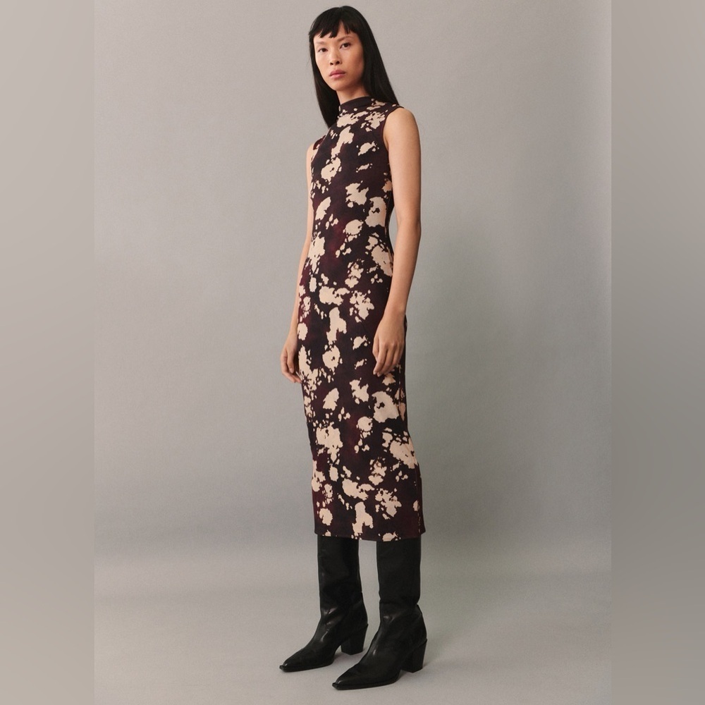 Mango burgundy midi printed sleeveless dress NWT - Picture 3 of 5